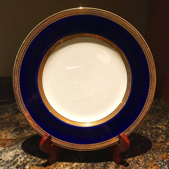 Vintage English CROWN DUCAL Cobalt and Gold Trim Dessert Plate #6 - Picture 1 of 6
